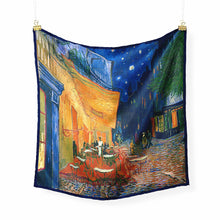 Load image into Gallery viewer, Café Terrace at Night - Silky Neckerchief with Van Gogh Painting (21&quot;x21&quot;)
