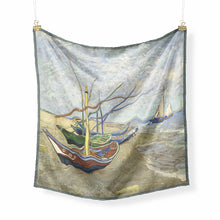 Load image into Gallery viewer, Fishing Boats On The Beach - Silky Neckerchief with Van Gogh Painting (21&quot;x21&quot;)
