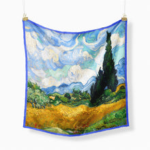 Load image into Gallery viewer, Wheatfield with Cypresses - Silky Neckerchief with Van Gogh Painting (21&quot;x21&quot;)
