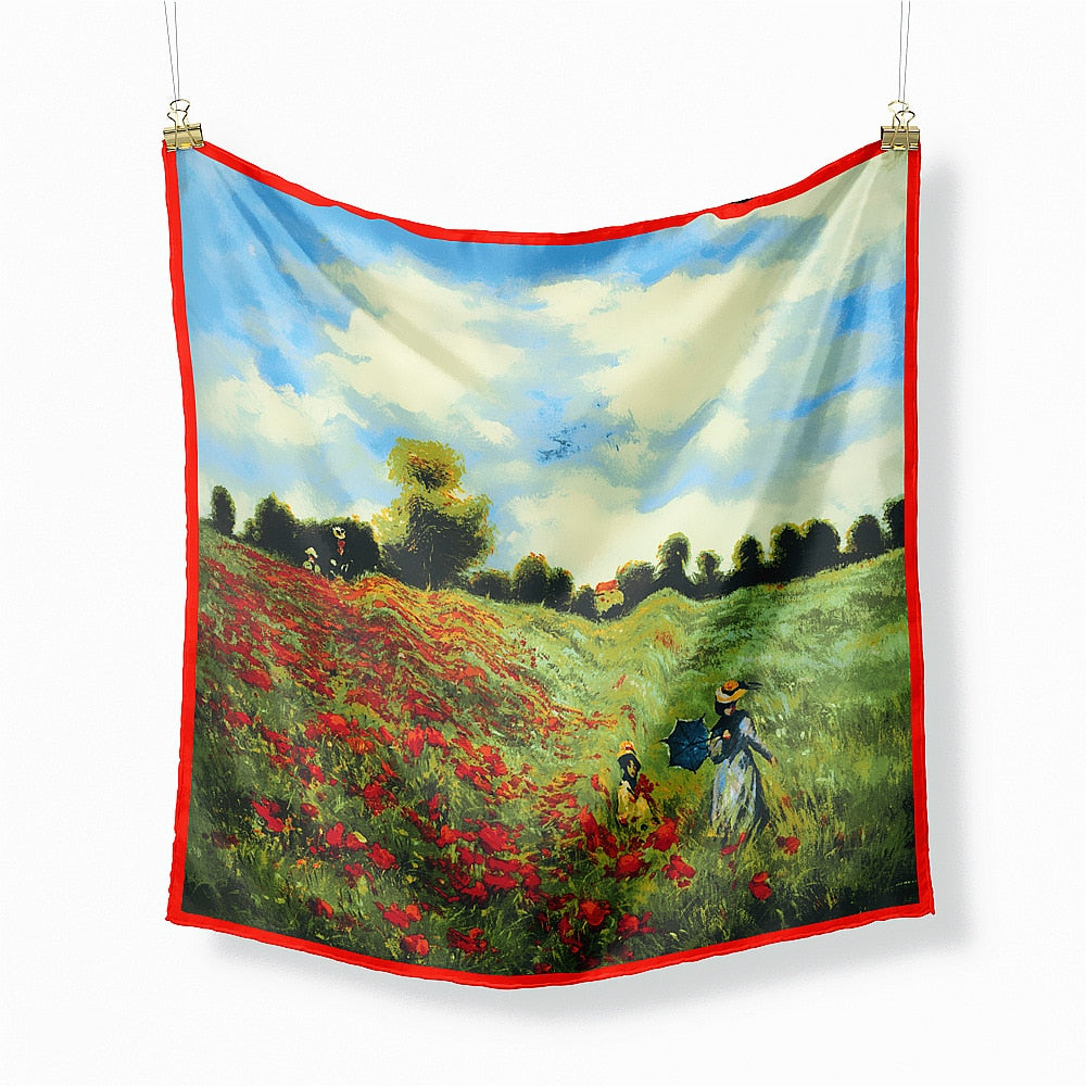 The Poppy Field - Silky Neckerchief with Claude Monet Painting (21