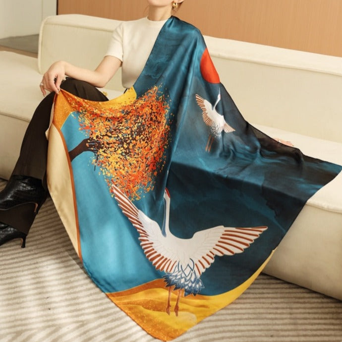 SUNSET CRANES - Large Silky Scarf [2 color variants]