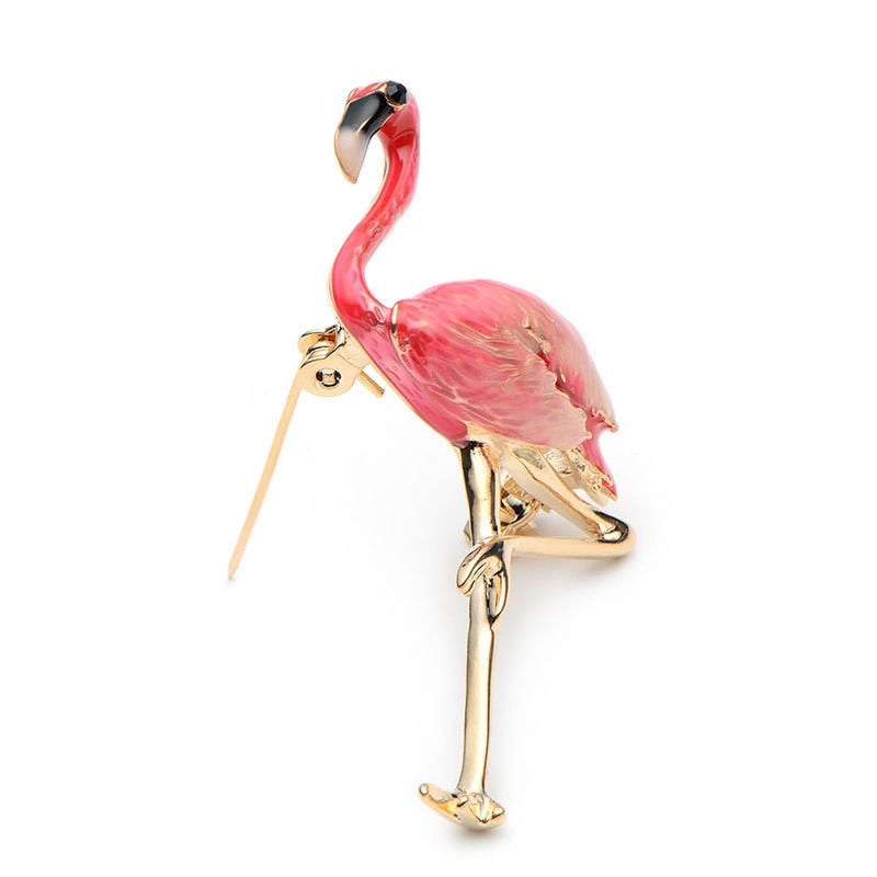 Flamingo Enamel Brooch [Blue/Pink]