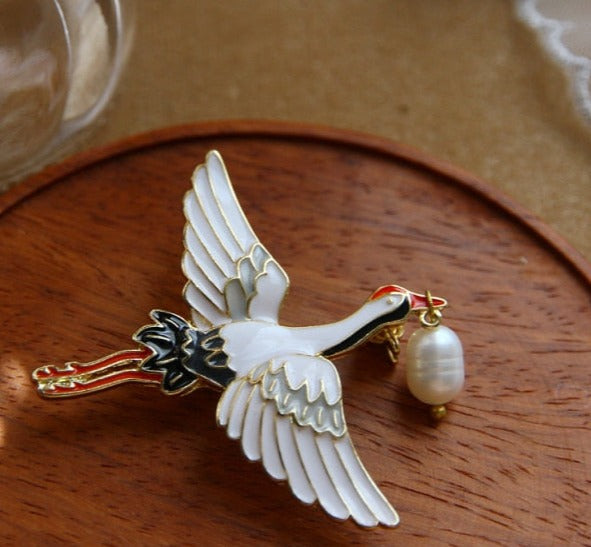 White Crane Brooch [2 variants]